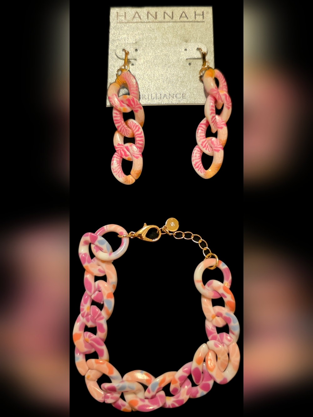 Multicolor Resin Link Earrings & Bracelet